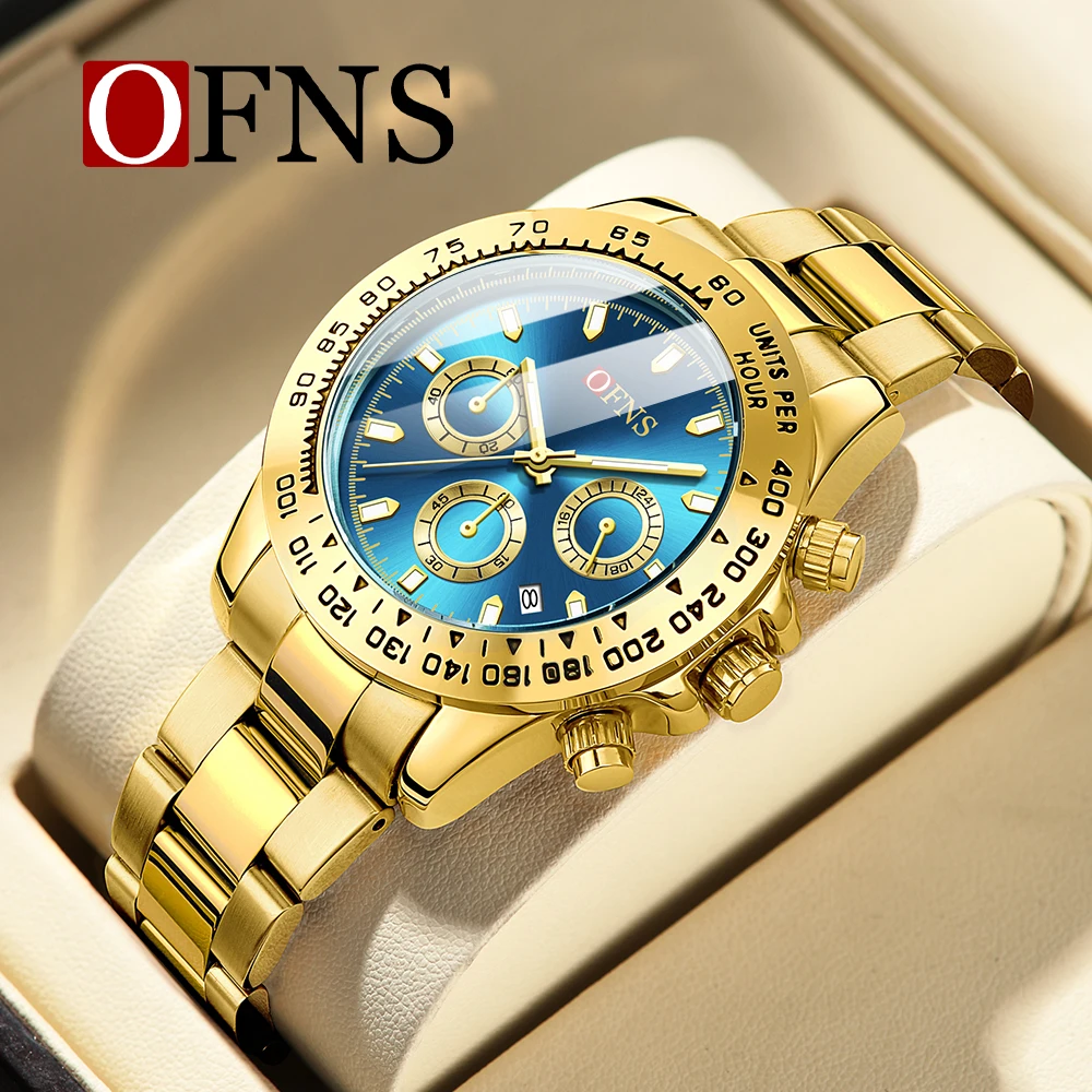 

OFNS Top 1525 New Leisure Men's Quartz Watch Calendar Steel Band Six Needle Large dial Waterproof Men's Watches 2024