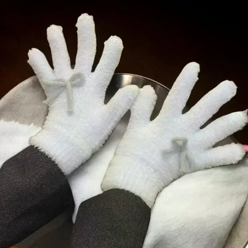 قفازات شتوية عصرية للنساء - لطيفة، قطيفة، مزينة بفيونكة وحافظة للحرارة، هدايا عيد الميلاد الرائعة للطلاب #5