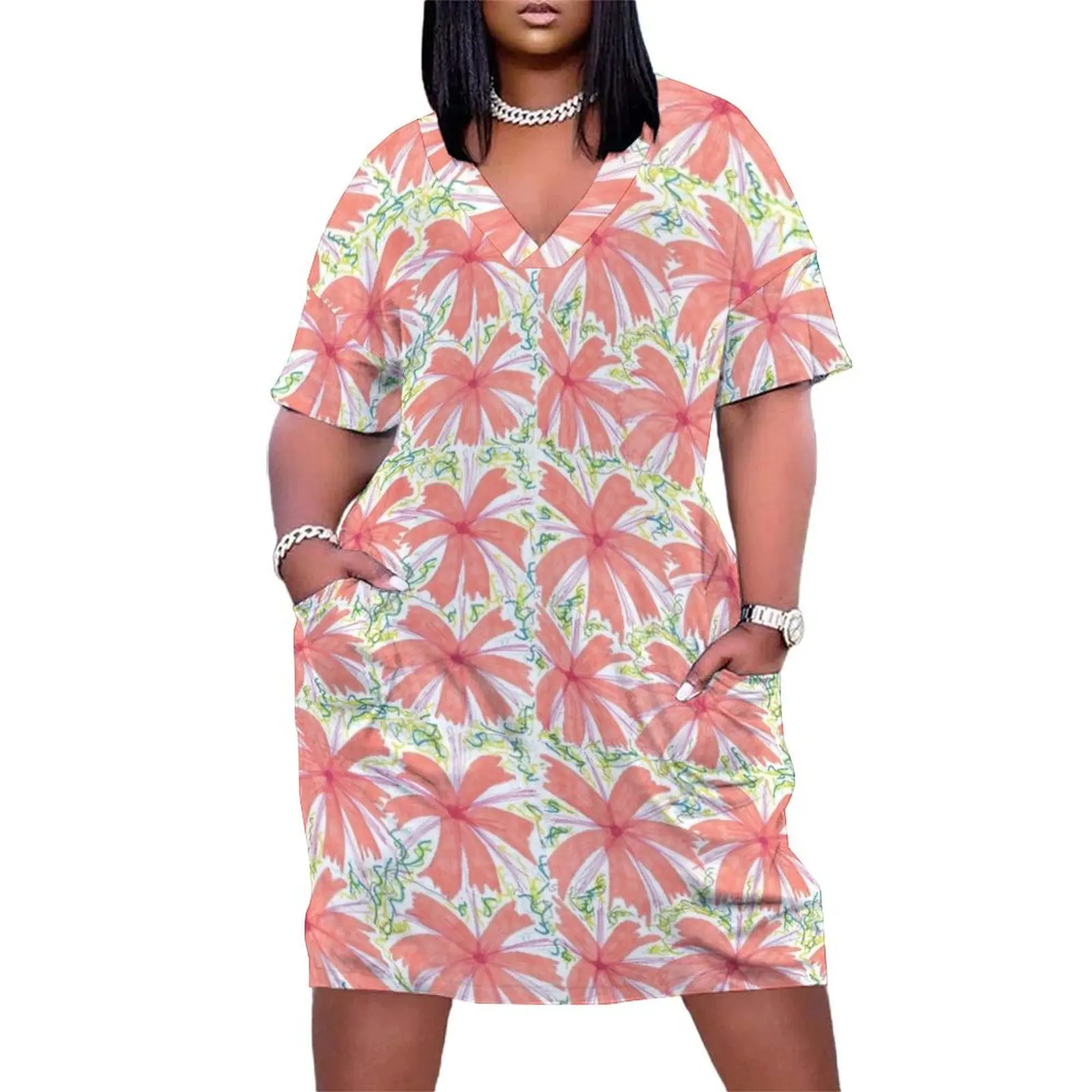 

Tropical Sunburst Flowers Loose Pocket Dress Clothing beach dress dresses for women summer dress