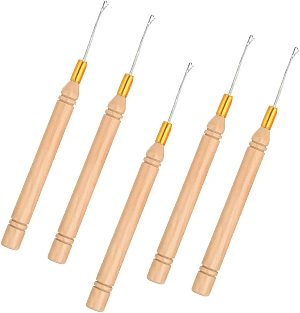 Crochet Needles for Hair, Wooden Pulling Hook Crochet Hair Hooks for Wire Extension, Dreadlocks, Latch Hook Needle