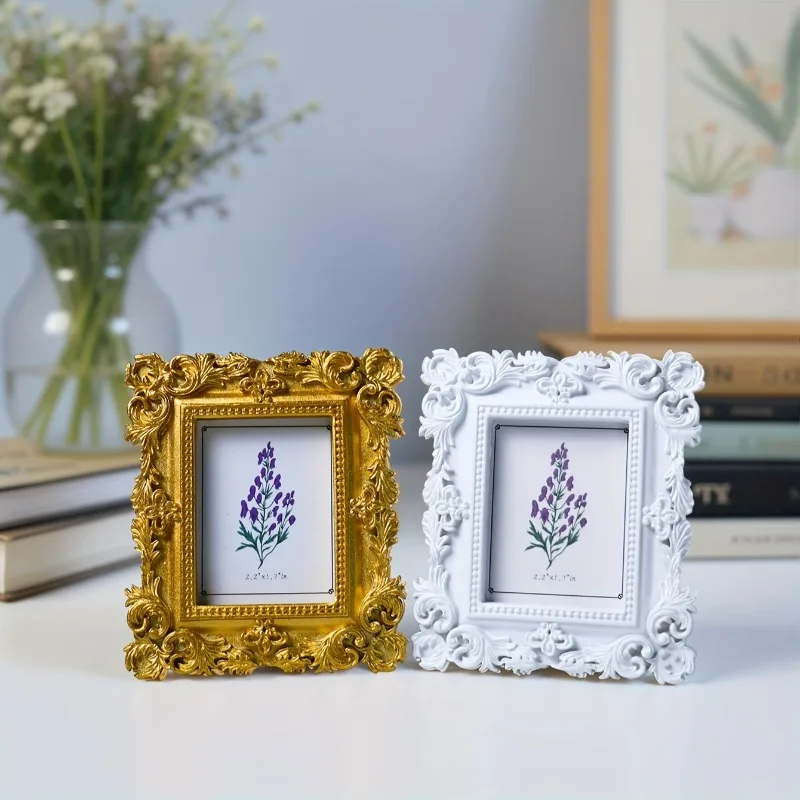 

PGY 5-20pcs Elegant Baroque Mini Photo Frames Vintage Floral Golden White Light Luxury Retro Resin Display Frame Ornaments Decor