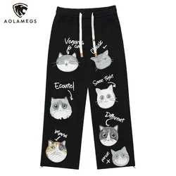 Men Sweatpants Cartoon Cat Printed Sports Casual Baggy Pants American Retro Versatile Straight Wide Leg Trousers Unisex