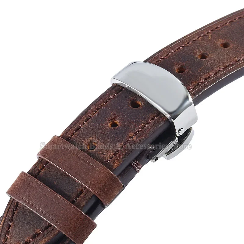 خمر حزام ساعة جلدية 18 مللي متر 19 مللي متر 20 مللي متر 22 مللي متر 24 مللي متر ل رولكس لهواوي GT4/3 جلد البقر الإفراج السريع سوار للطي مشبك