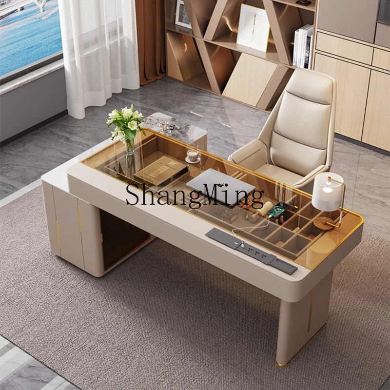 

DHY light luxury transparent glass desk high-end countertop corner computer desk home