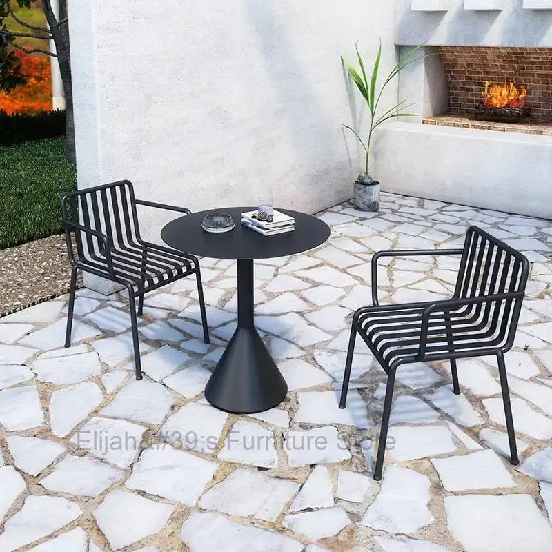 

Balcony Wrought Iron Outdoor Table and Chair Set Courtyard Milk Tea Shop Bar Simple Rust-proof Leisure Garden Furniture Outdoor