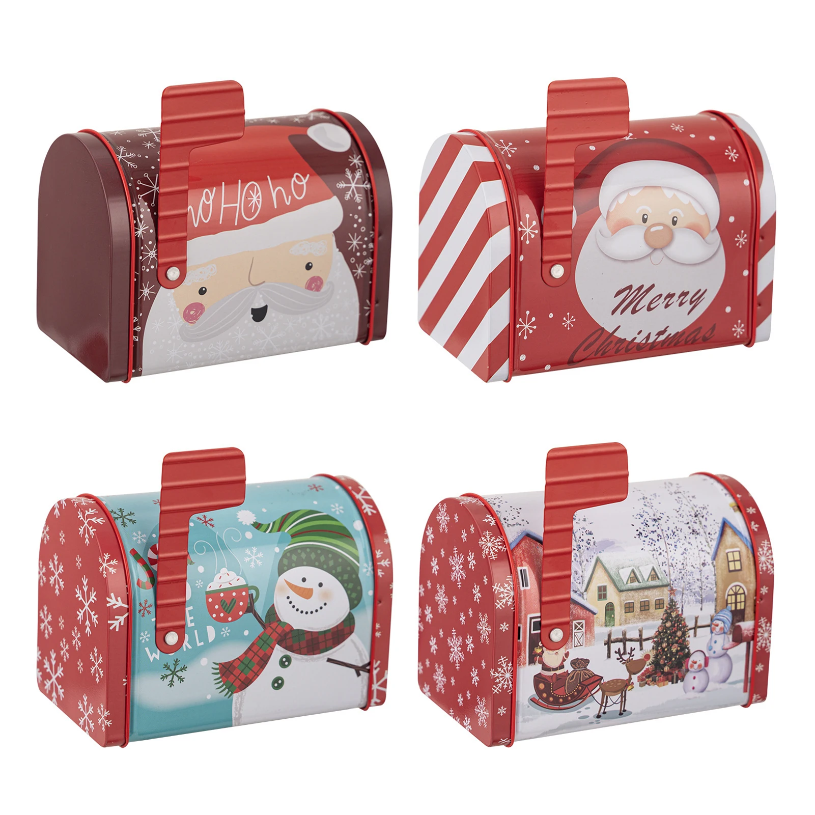 

4 Pcs Christmas Tinplate Mailbox Small Decorative Tin Mailbox Metal Cookie Tins Mini Mailbox Shaped Christmas Storage Container