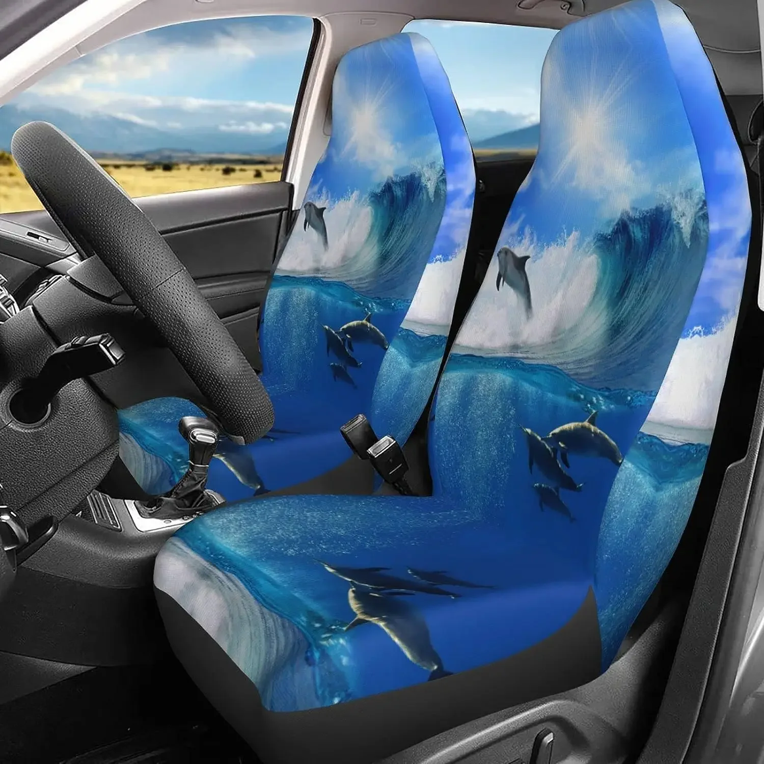 Ocean Dolphin Seat Covers Car Accessories 2 Pcs Set Vehicle Front Seat Protector Auto Interior Protetors Car Covers Universal