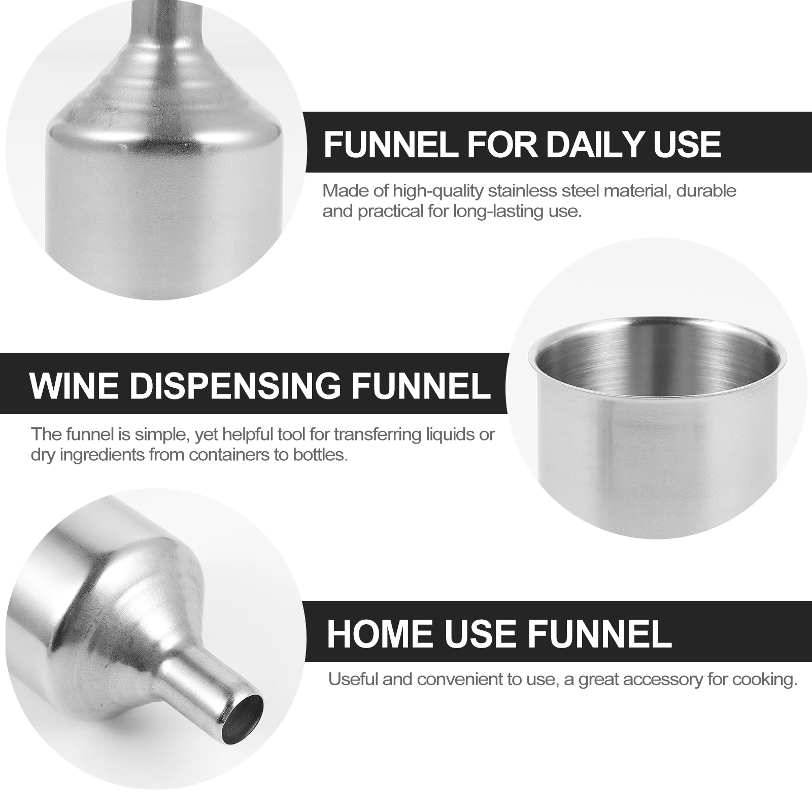 

5Pcs Large Stainless Steel Oil Transferring Liquid Transferring Funnel Home Use Dispensing Liquid Dry Kitchen Bar Tools