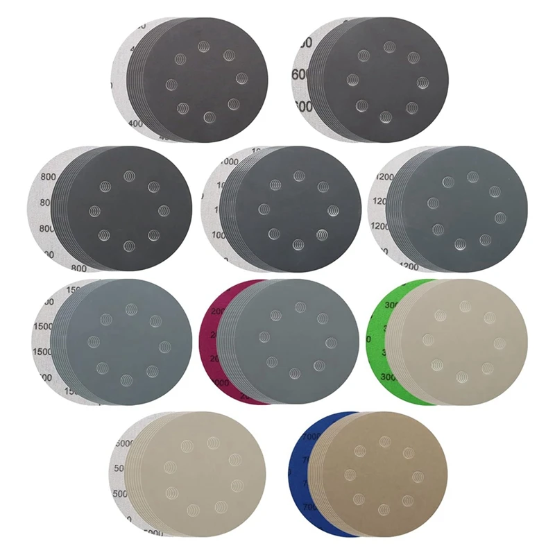 100Pcs Wet Dry Sanding Discs 125Mm,5 Inch 8 Hole Hook And Loop Sandpaper 400-7000Grits Assortment Set For Orbital Sander