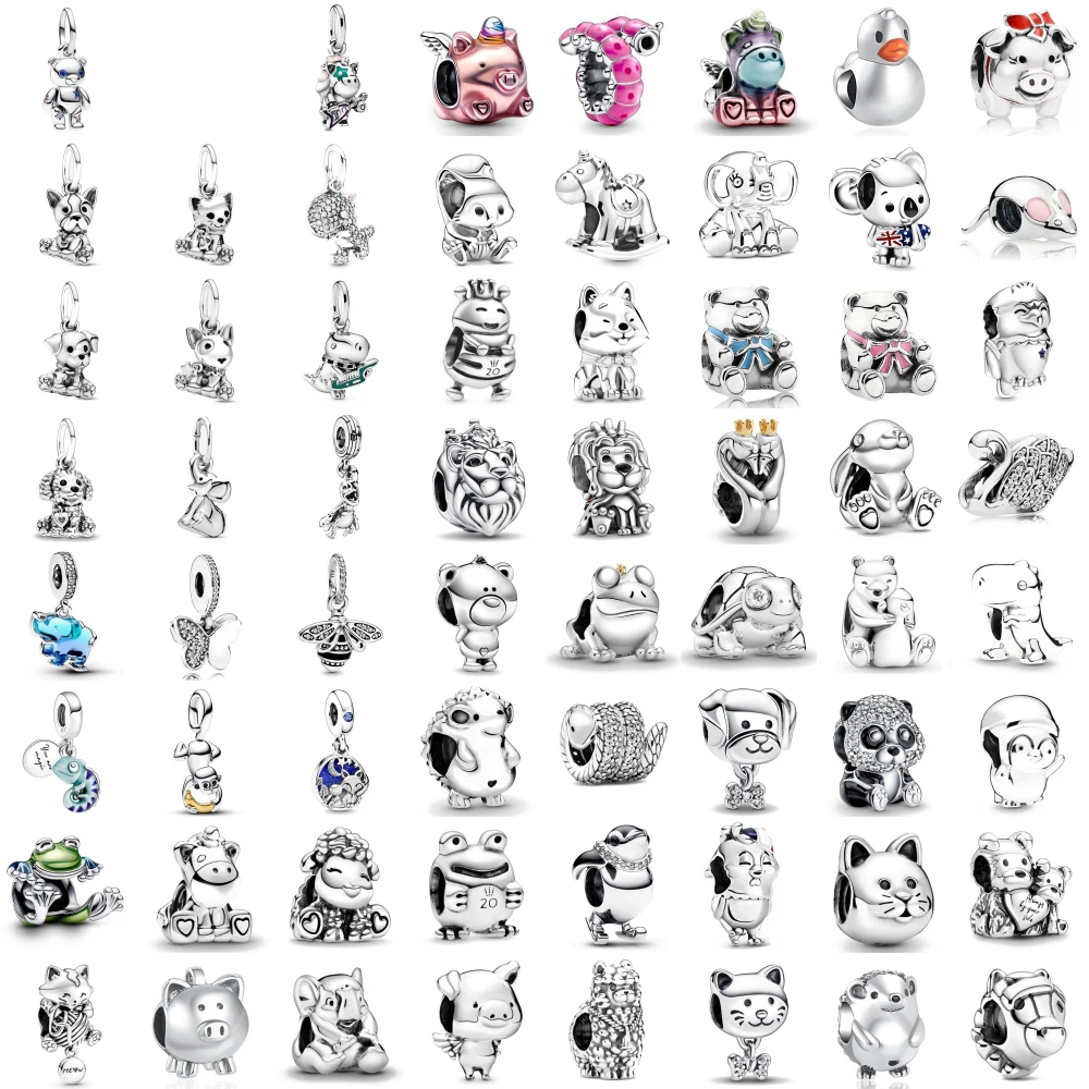 New 925 Silver Variety Penguin Lion Swan Bees Owl Pendants Charms Beads Fit Original Bracelet Bangle DIY Jewelry For Women