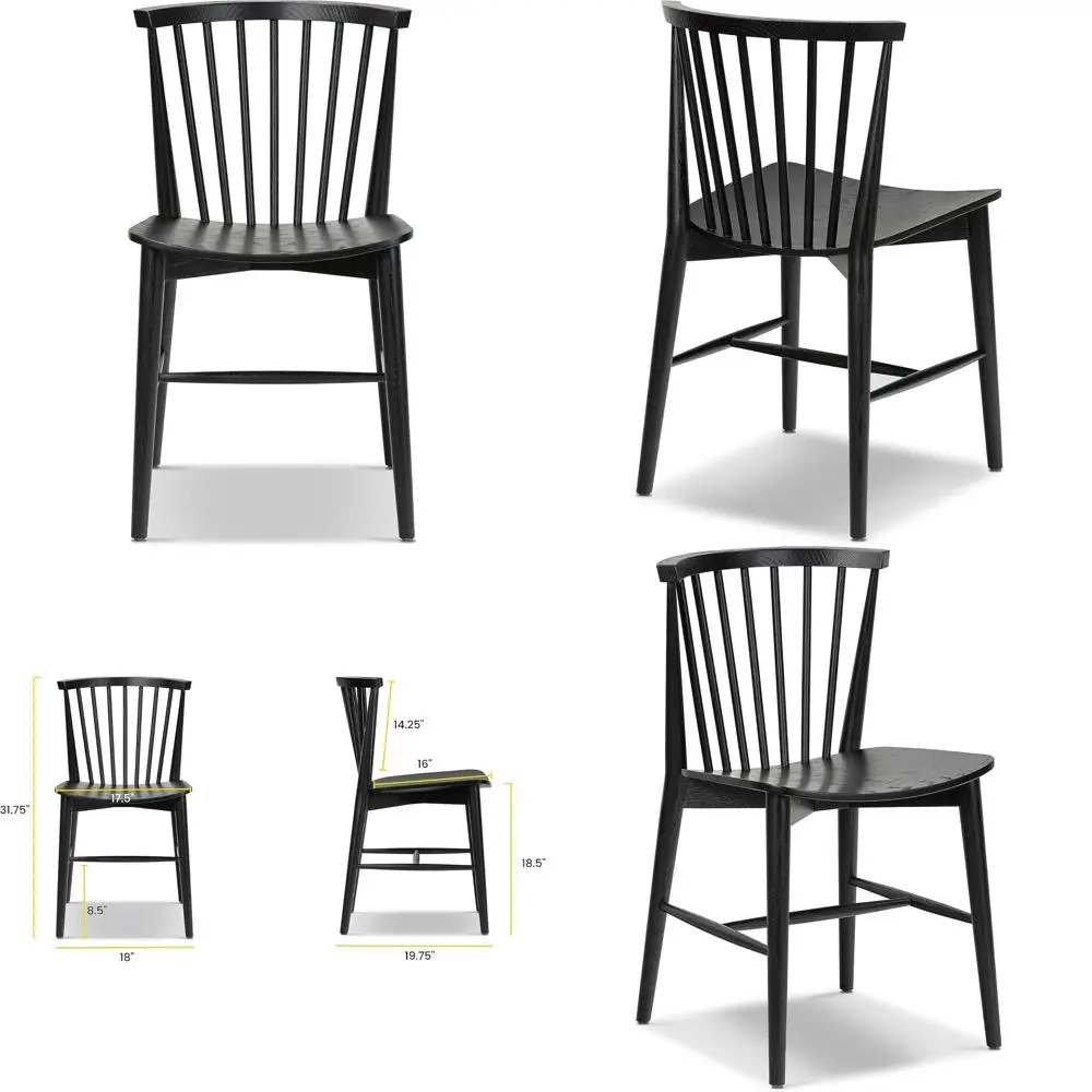 كرسي طعام من خشب الجوز على طراز منتصف القرن مع ظهر مغزل منحوت - إطار من خشب الجوز الأمريكي الصلب، تصميم منقوش