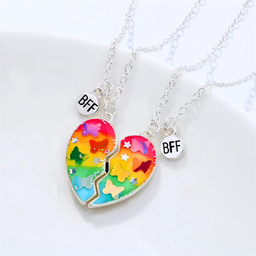 2pcs/Set Heart BFF Necklace for Women Adjustable Chain Magnet DIY Heart Butterfly Friendship Collar Best Friends Jewelry Gifts - view 3