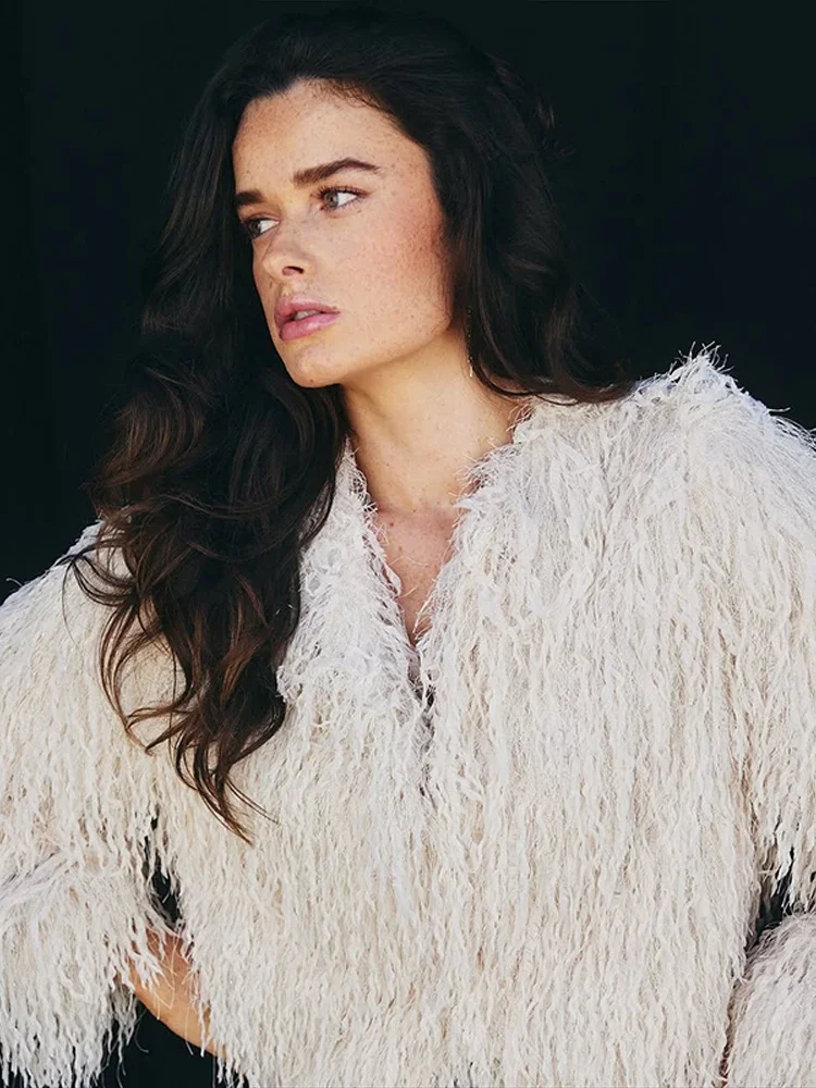 Vrouwelijke Pluizige Faux Vossenbont Jas Jas Winter Losse Luxe Lange Mouw Hoge Taille Patchwork Crop Jas Dames Uitloper 2025