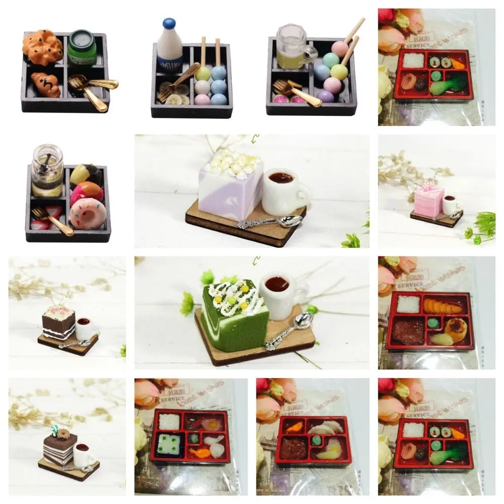 เรซิ่นจําลองอาหารของเล่นฉากเค้ก Miniature Dollhouse Miniature ขนมขบเคี้ยวเครื่องดื่มตุ๊กตาอุปกรณ์เสริมกล่องซูชิอาหารกลางวัน