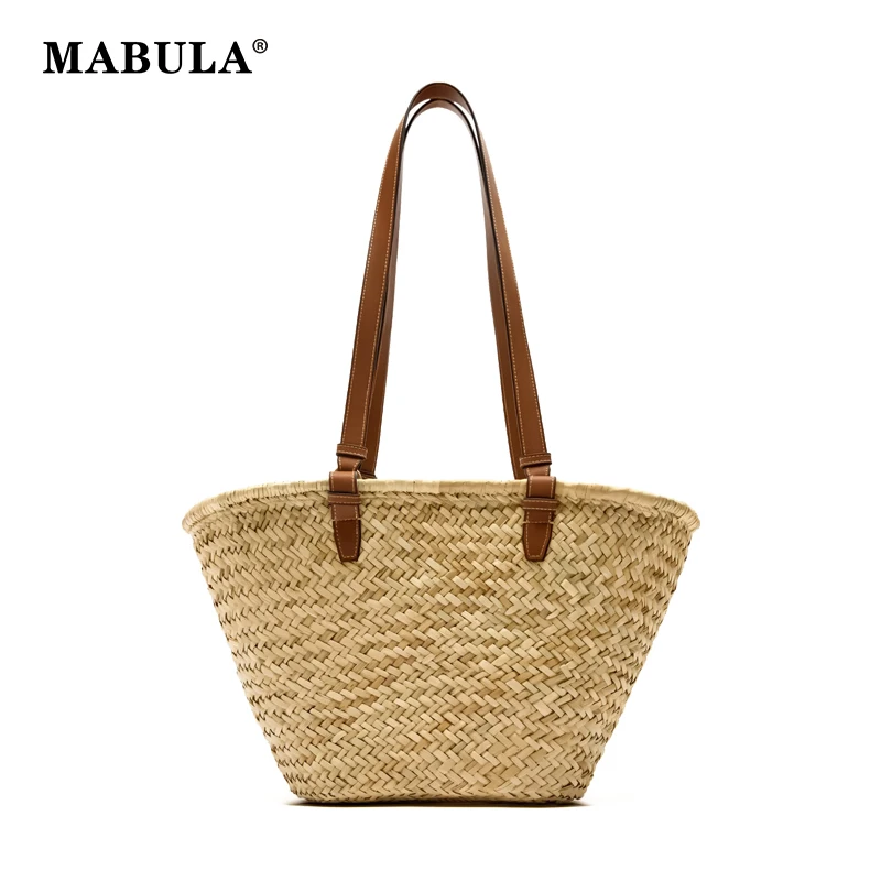 MABULA Designer Luxury Straw Woven Beach Bag for Women Casual Lady Shopping handbags 2023 Trend Summer Work Shpi;der Purse