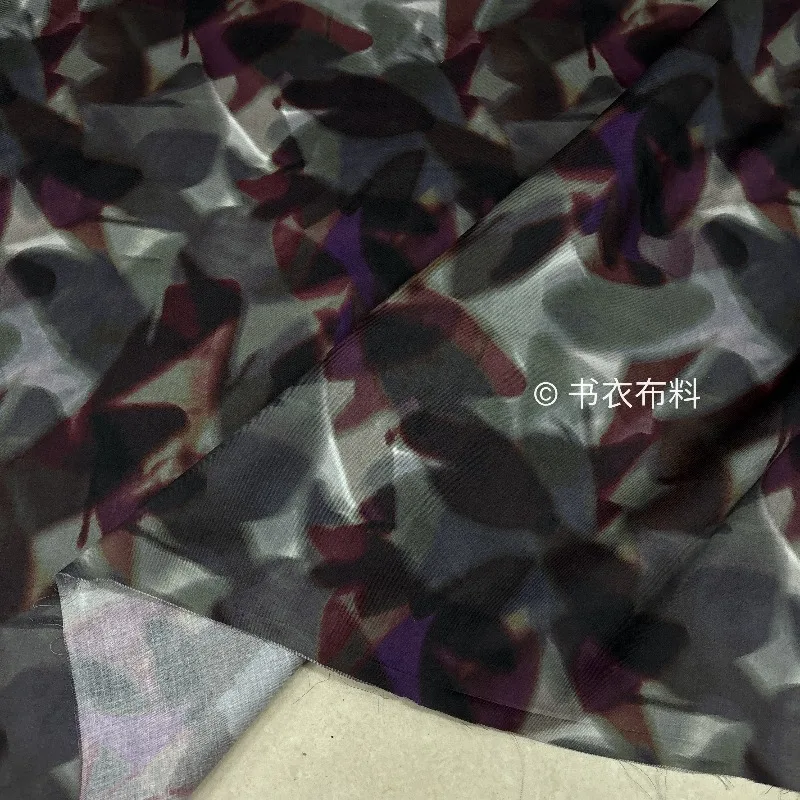 Grey Camouflage Leaf Print Shirt Cardigan Set Drapey Smooth Cotton Linen Fabric Womens Clothing Handmade DIY Home Craft Material