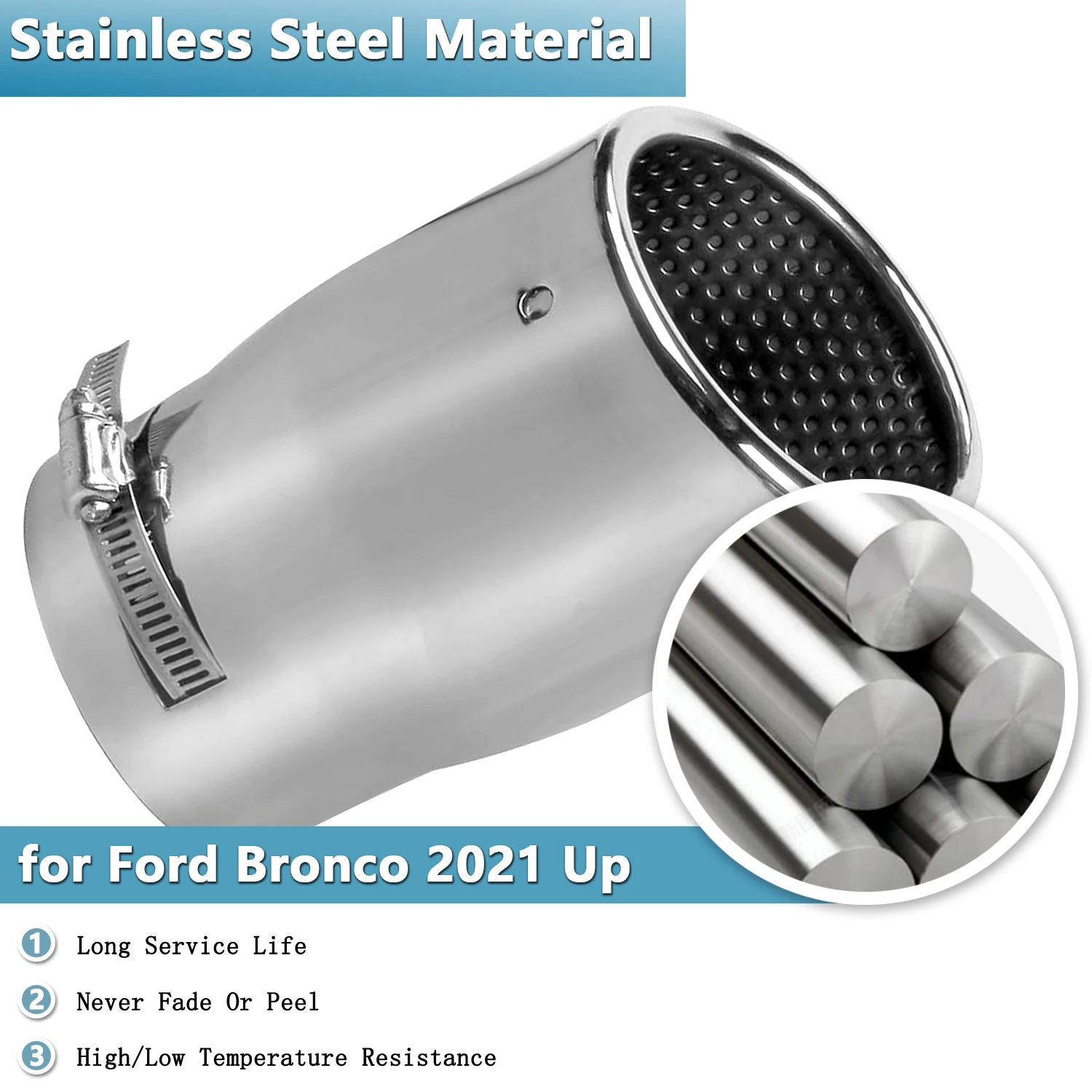 Car Exhaust Tailpipes Muffler Tail Throat for Ford Bronco 2021 2022 2023 2024 Stainless Steel Exhaust Pipe Exterior Accessories