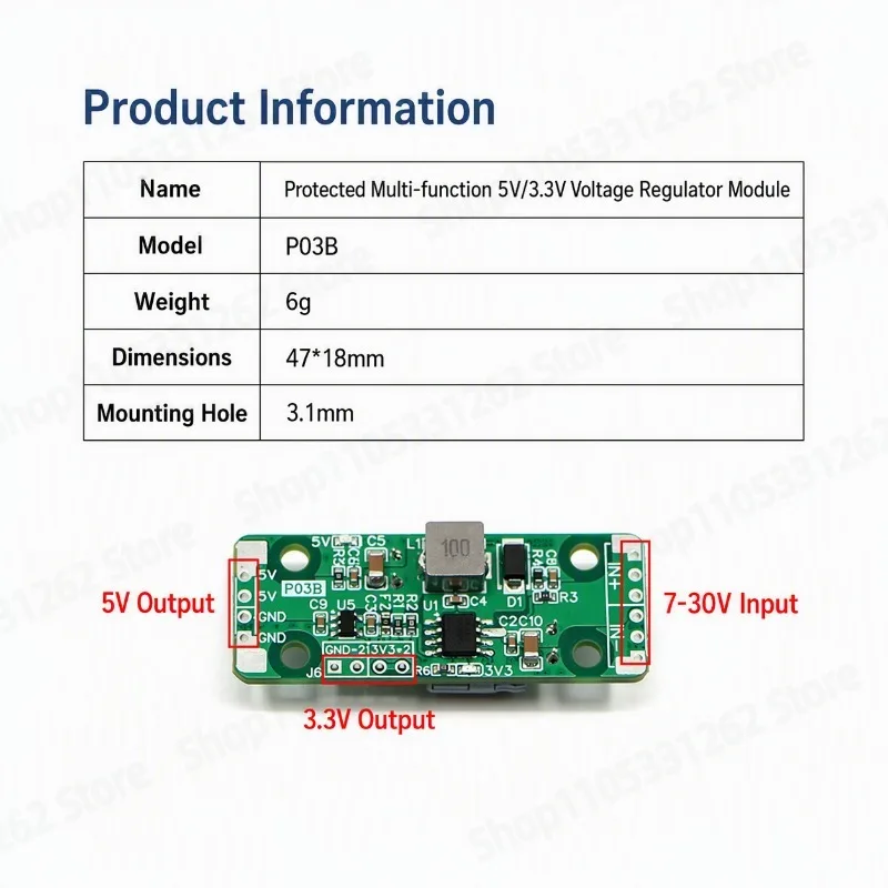 Industrial High Precision Multi-Output Regulated Buck Module Power Supply 5V 3.3V Short Circuit Over Temperature Protection P03B
