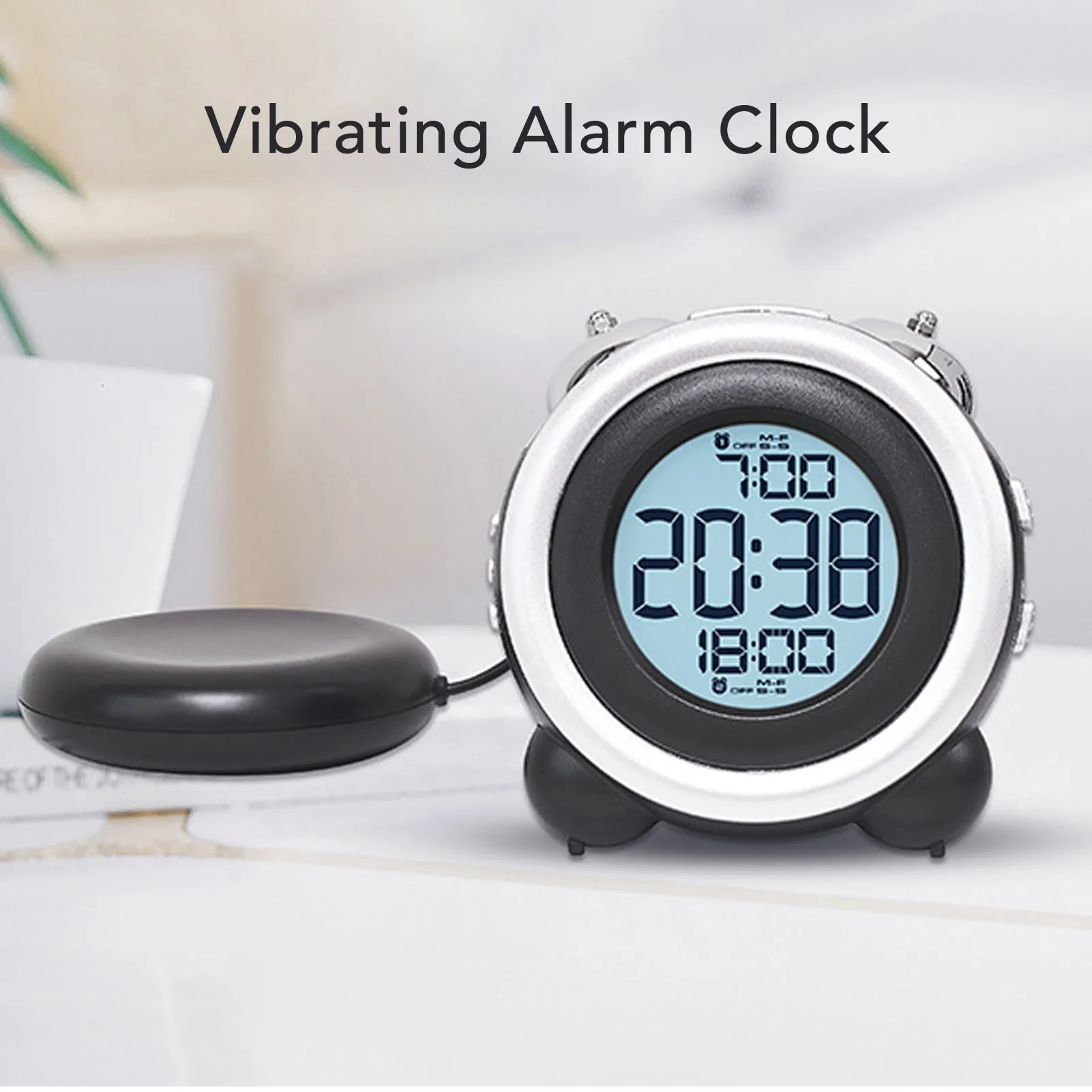 Alarm Clock with Bed Shaker Adjustable Volume Vibrating Alarm Clock with LED Display for Heavy Sleepers ABS