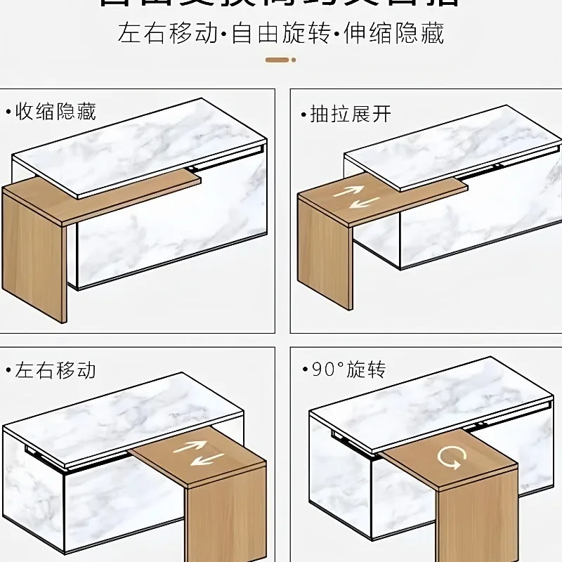 Rotating mid-island table slide rail pulling island track guide rail translation retractable
