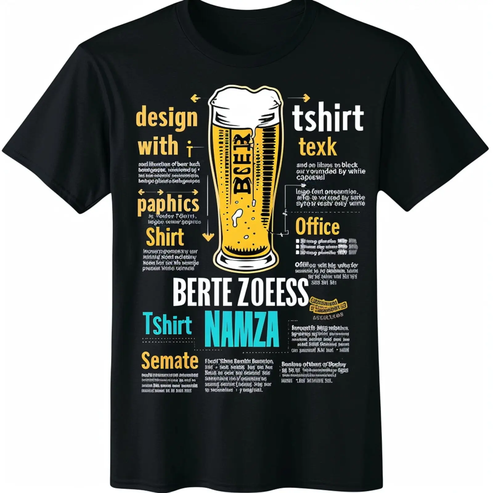 

Black Beer Glass Graphic T Shirt Fun Design with Health Facts Style