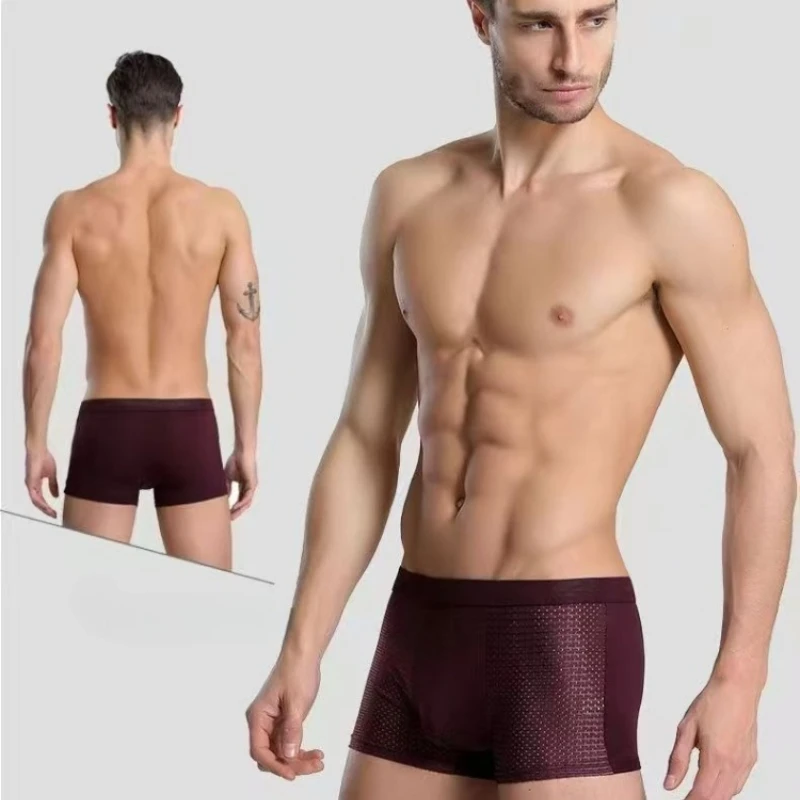Men's Underwears Summer Pants, Panties, Ice Silk Mesh Mid-waist Antibacterial Boxers, Breathable Mesh, Thin Four-corner Bottoms