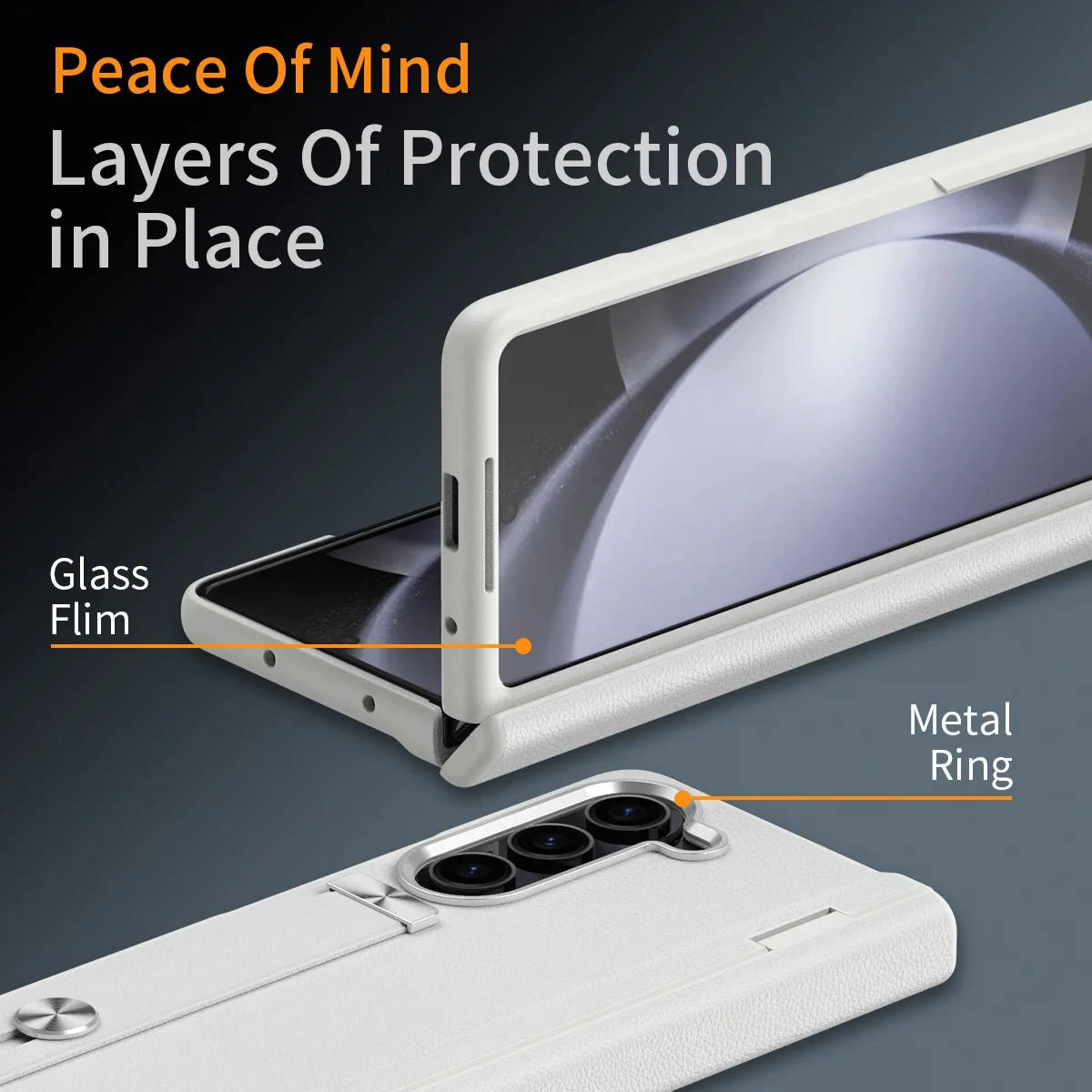 For Samsung Galaxy Z Fold 6 5 4 3 5G Case Luxury Leather Wristband Holder With Tempered Film Folding Hinge Shockproof Hard Cover