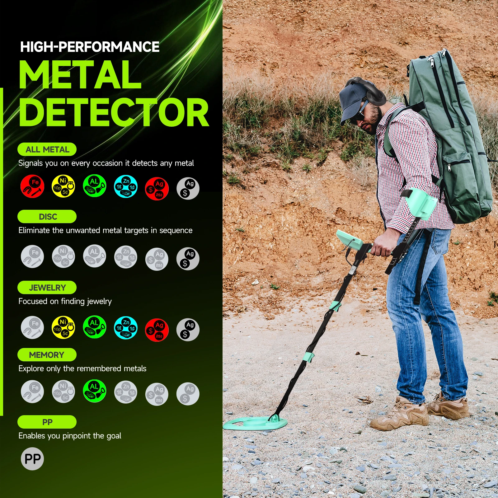 Color Screen Metal Detector Higher Accuracy Adjustable Waterproof Metal Detectors with Pinpoint & Disc 11" Inch Search Detector