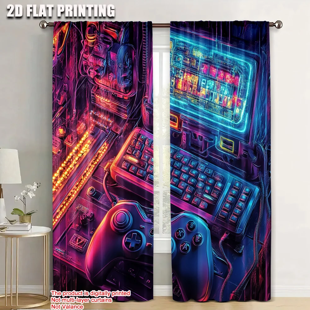 

2pc, Window Curtains game controller 100% Polyester,Without Electricity Party Decorations Perfect for Various room decor
