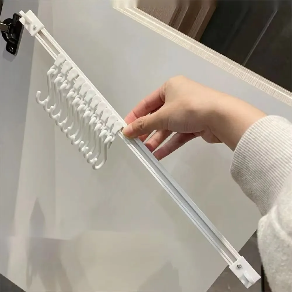 S-Shaped Hook Keychain Display Stand Punch-Free Self-Adhesive Storage Rack Space Saving Sliding Track Hook Kitchen Cabinet Door