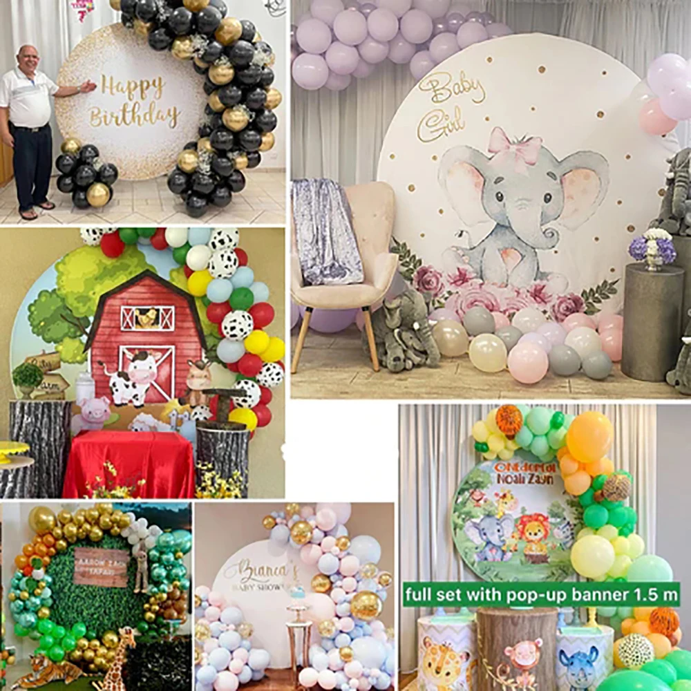 Disney Minnie Circle Photo Backdrop Girls Birthday Baby Shower Pink Mouse Round  Photography Background Cylinder Covers