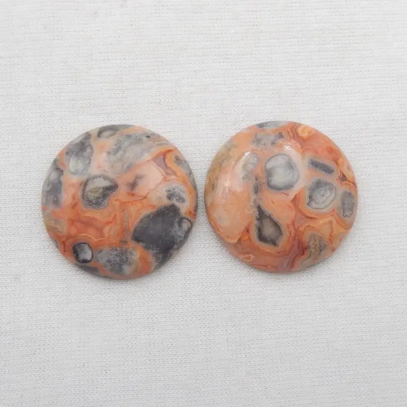 Semiprecious Natural Crazy Lace Rosetta Stone Gemstone Jewelry Cabochon Pair 26x6mm 11g