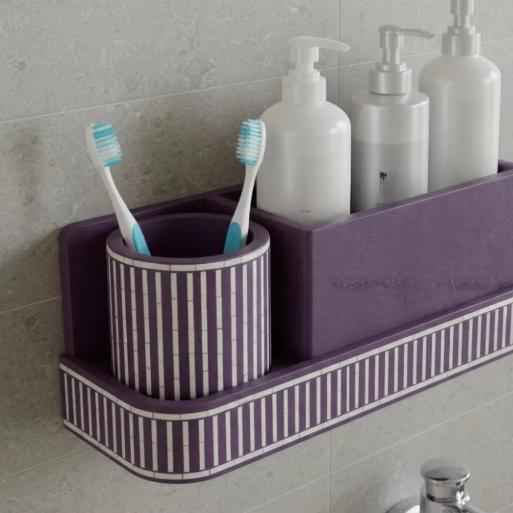Handmade purple bone inlay eco-friendly easy-to-clean luxury two-piece rectangular bathroom ledge flowers