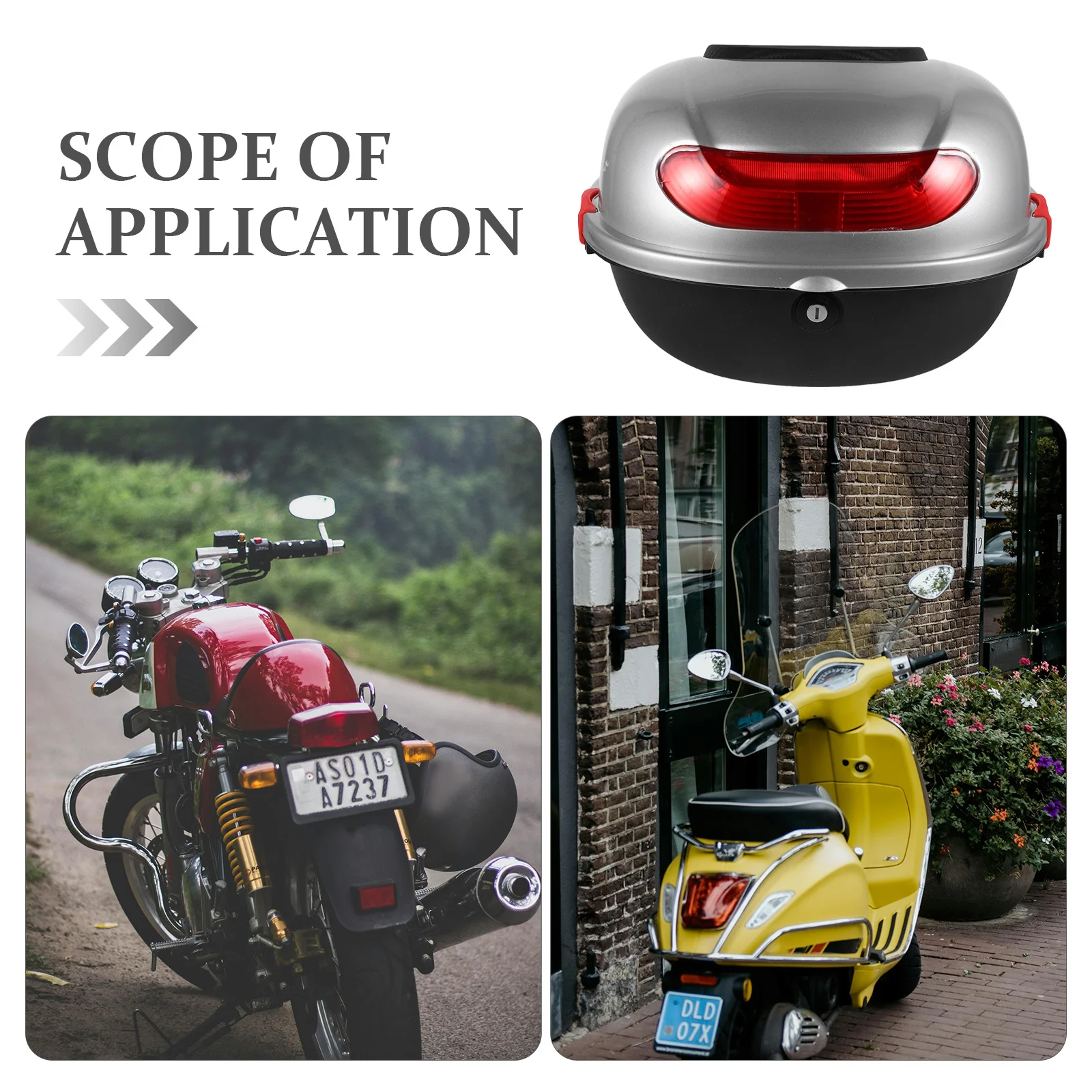 

Motorcycle Tail Box Durable Storage Case Rainproof Motorcycle Rear Top Trunk Luggage Scooter Storage Carrier Key Switch Gas Cap