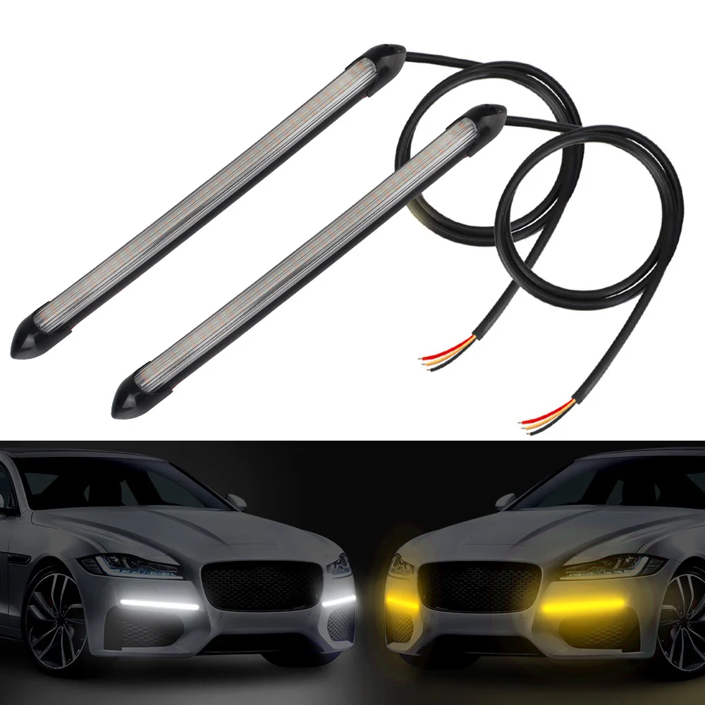 Car DRL Daytime Running Light Car Streamer Flow Day Light Auto Headlight Sequential Strip 2 Pcs/set