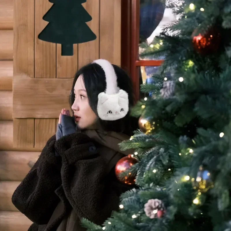 Cartoon Cat Ear Earmuffs Winter Women Girl  Warm Lovely Casual Plush Earmuff Comfortable Foldable Soft Earmuffs Simple Accessory