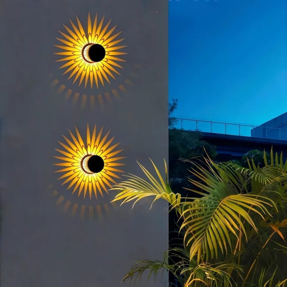 Solar Decorative Wall Lamp Outdoor Garden Light Mandala Pattern Projection Waterproof Lighting For Yard Fence Pathway