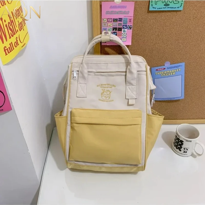 Tas Ransel Anti Air AQN, Tas Sekolah Lucu, Paduan Warna Sederhana, Kapasitas Besar, untuk Liburan, Olahraga, dan Perjalanan, Penyimpanan untuk Siswa