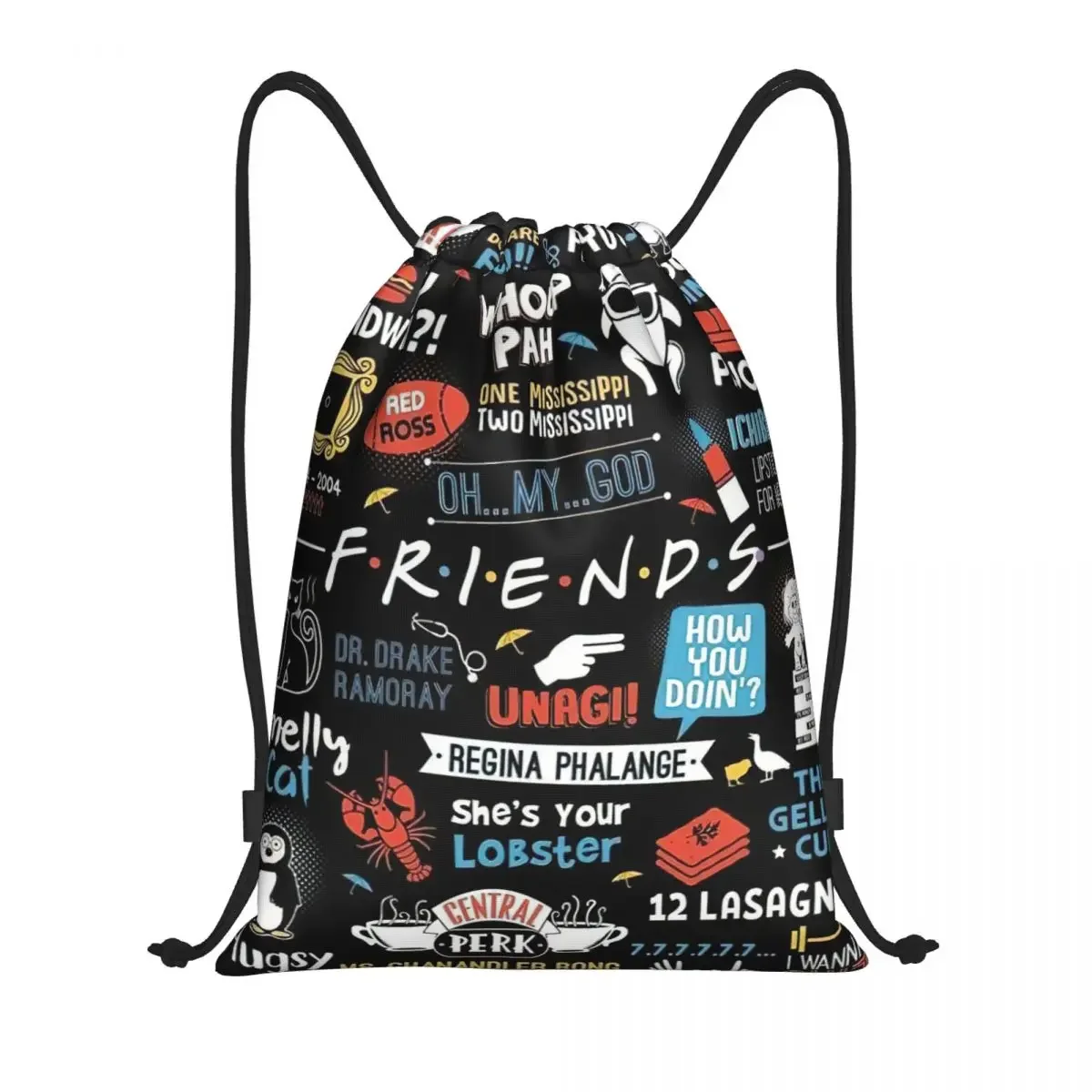 Friends TV Show Series Drawstring Backpack Sports Gym Bag Cartoon Central Perk String Sackpack for Running