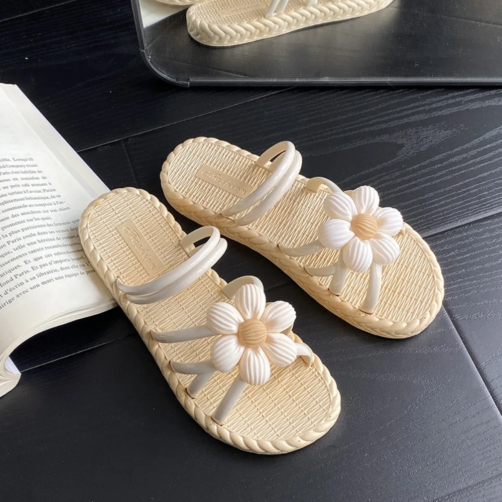 

Roman Style Daisy Flower Flower Flats Slippers Anti Slip PVC Daisy Flips Flops Fashion Bohemian Style Slippers for Women Summer