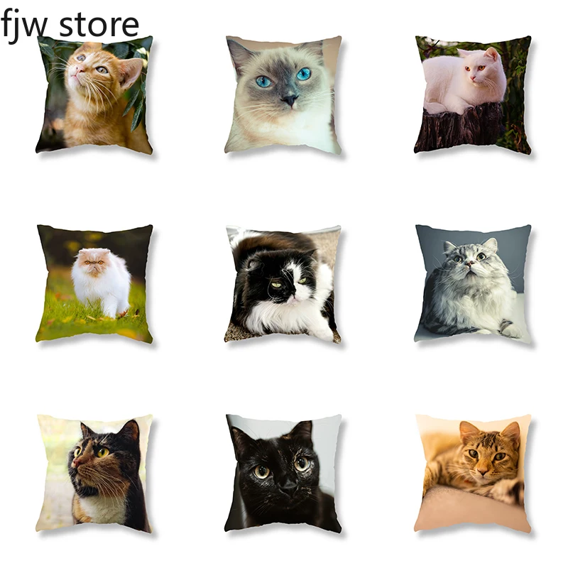 Cute Cat Printed Throw Pillow Cover Sofa Decoration Children's Room Bedside Seat Cushion  Kawaii Home Decor