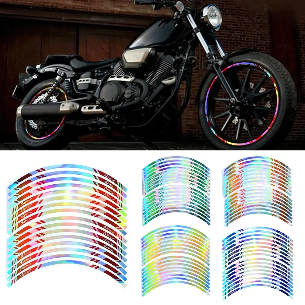 16 buah 17 "strip gaya mobil pita pelek pelangi stiker roda sepeda motor Motocross untuk Kawasaki Honda Yamaha Suzuki KTM