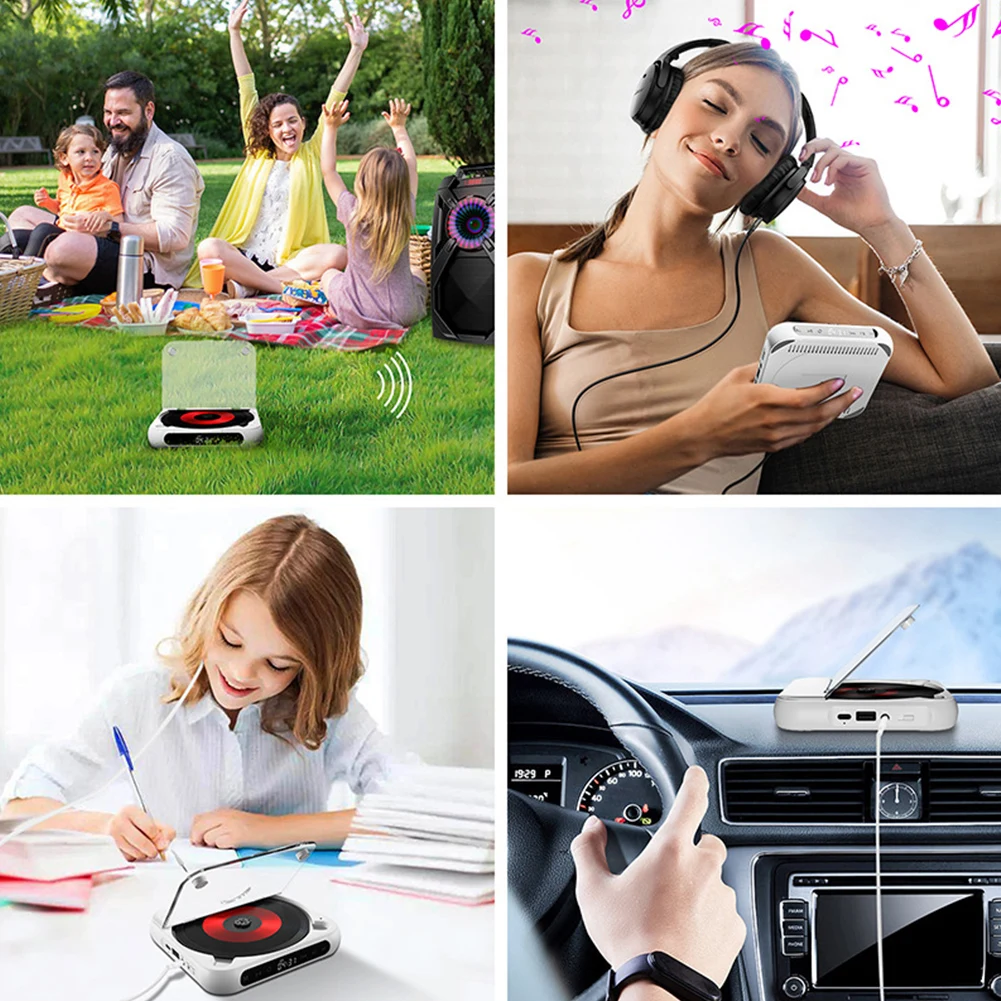 Bluetooth-Compatible CD Player LCD Screen Mini CD Player A-B Repeat Car CD Player USB AUX Playback 1200 MAh Battery for Home Car