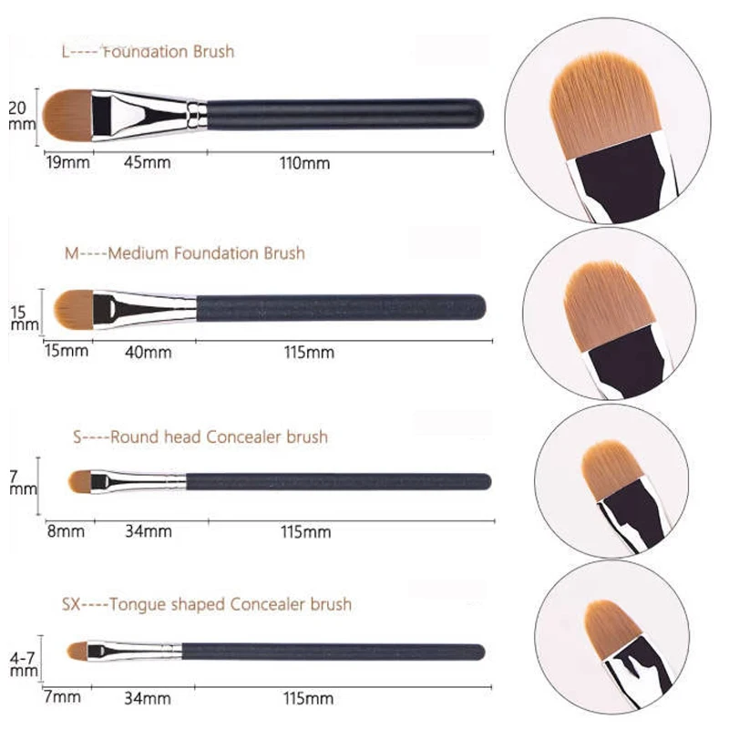 Ultradünne Foundation Concealer-Pinsel, 4 Größen, professionelle flüssige Foundation-Creme, weiches Haar, Make-up-Pinsel, Make-up-Werkzeuge