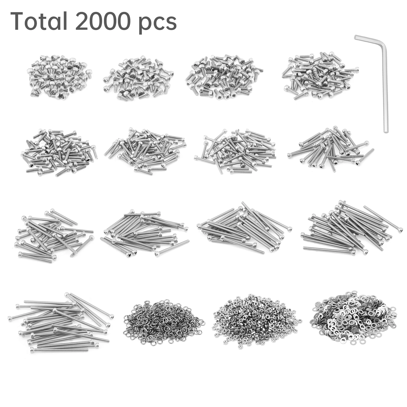 2000 pcs 304 Stainless Steel M3-0.5 x 4-50 mm Hex Socket Head Cap Screws Bolts Nuts and Washers Assortment Kit