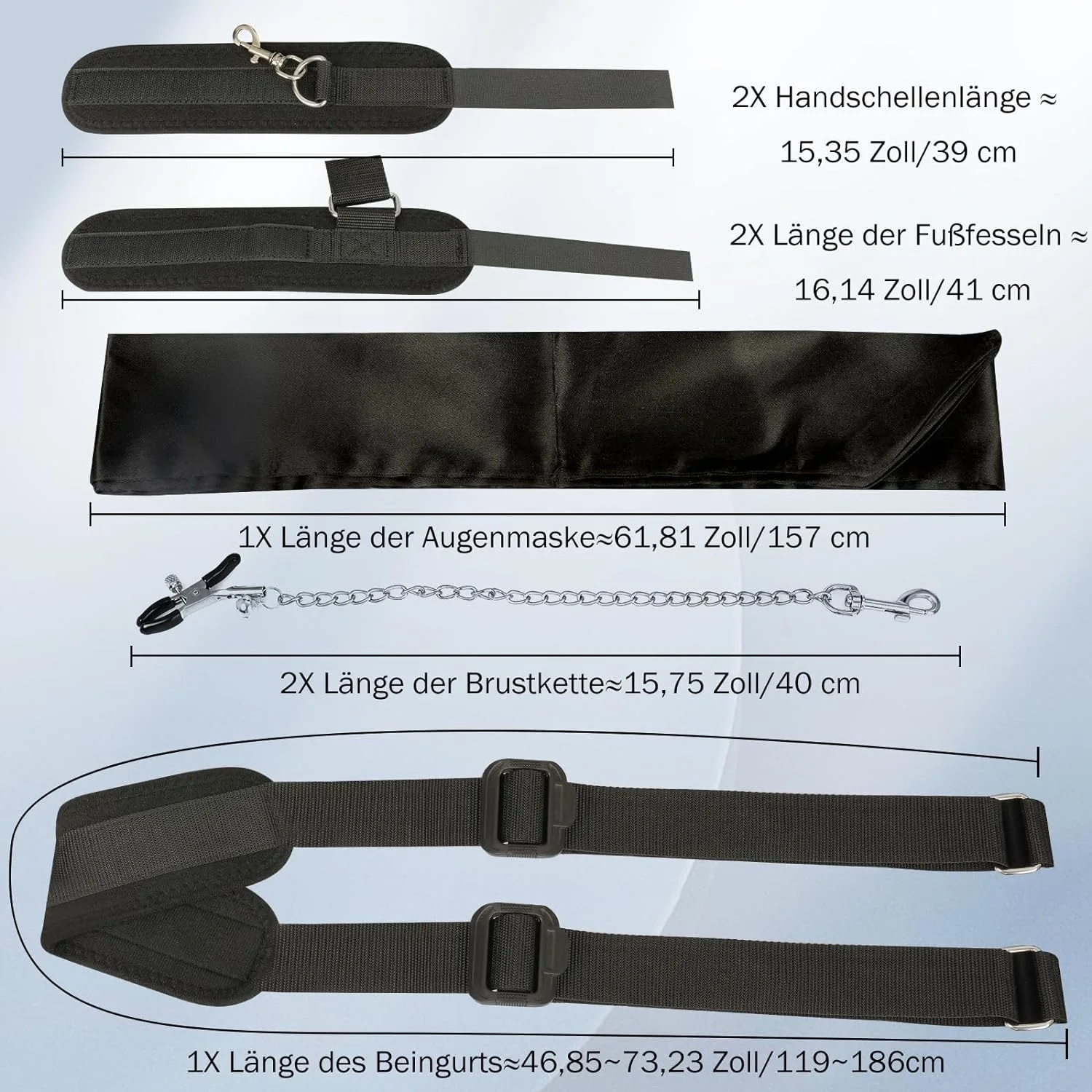 에로틱 장난감 키트, 조정 가능한 개별 다리 바인딩, 손 발 구속 젖꼭지 클램프, 실크 스카프 세트, 커플용 장난감, BDSM 섹스 토이
