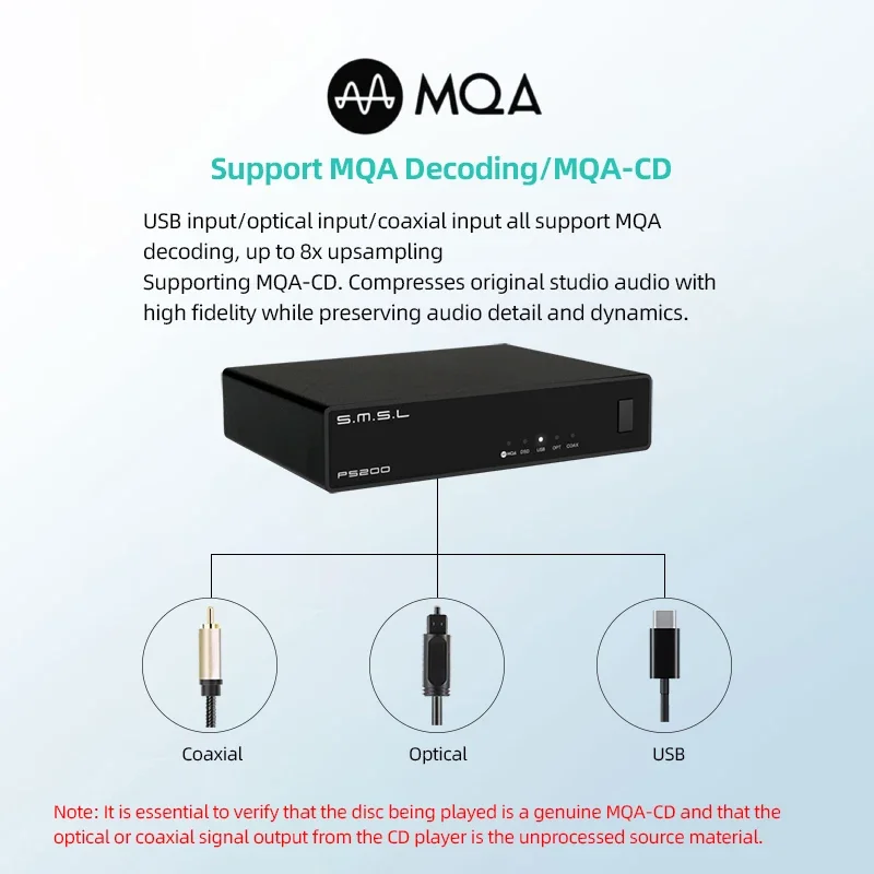 SMSL PS200 PRO وحدة فك ترميز الصوت متعددة الوظائف MQA / MQA-CD مع شريحة ES9039Q2M DAC PCM768kHz/32Bit DSD512