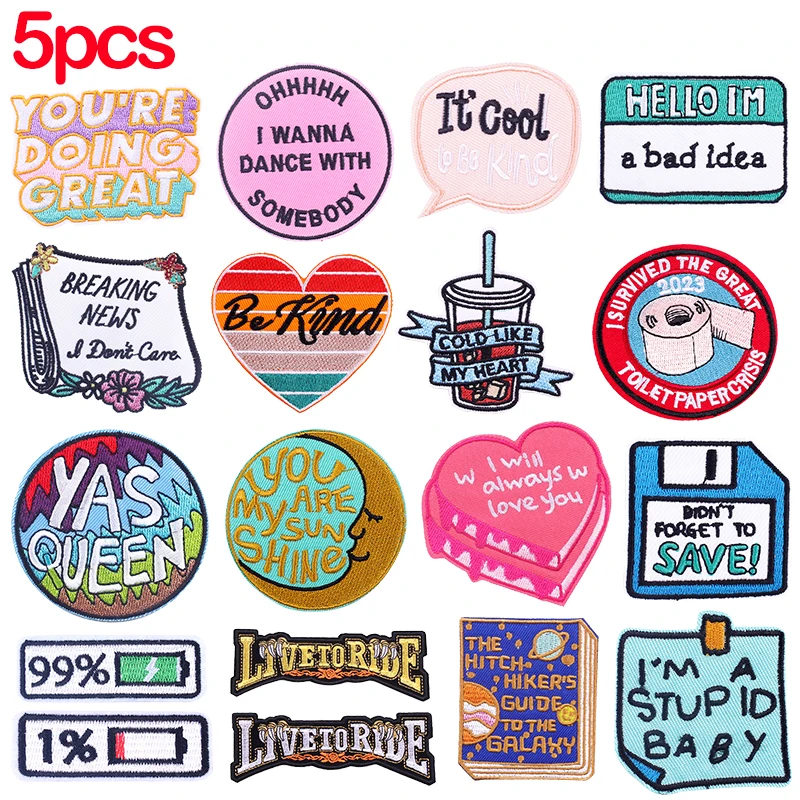 5 Stück Buchstaben-Stickerei-Aufnäher zum Aufbügeln auf Kleidung, personalisierte Buchstaben-Slogans auf Kleidung, Applikationen, Buchstaben-Aufkleber