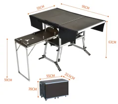 New Style Camping Mobile Kitchen Folding Picnic Table with Gas Stove and Tableware Cookware Set