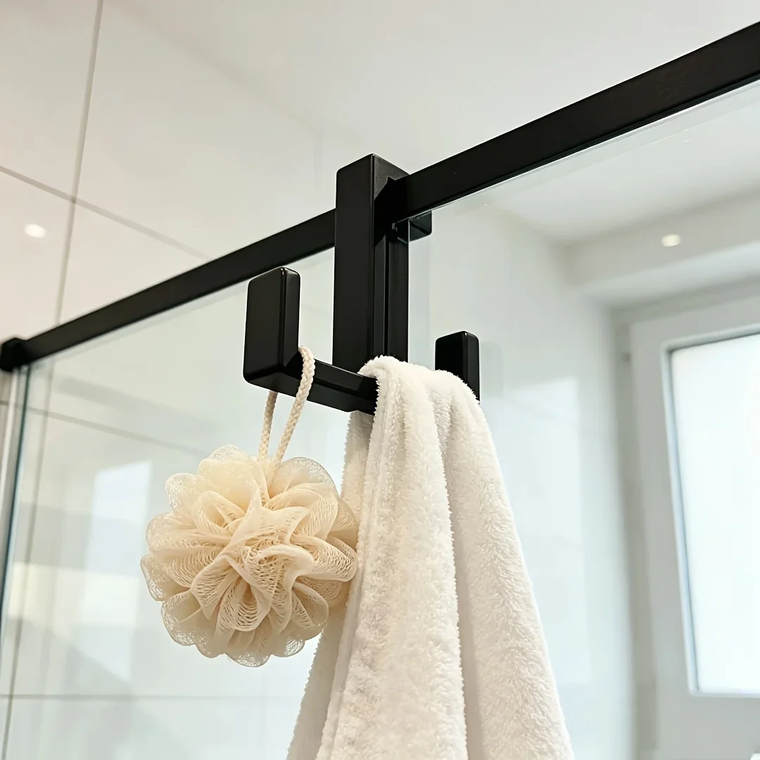 Shower Glass Door Special Double Hook,Directly Clips on Glass Edge, Towels, Bath Balls, And Bathing Supplies Can Be Hung